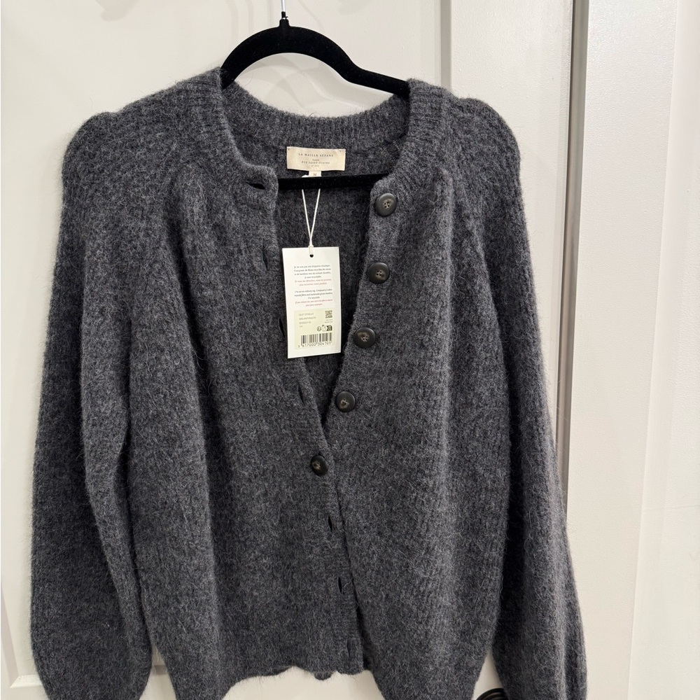 Sezane Charcoal Button-Up Cardigan